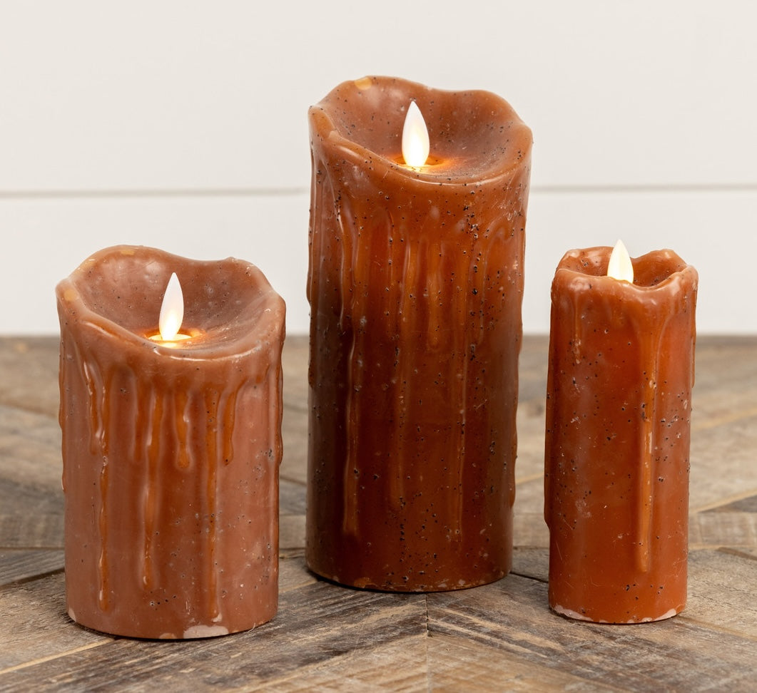 Farmhouse Candle with Flickering Flame, Ginger Brown