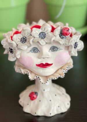 Lady Head Art Pottery Container, Daisy Ruff